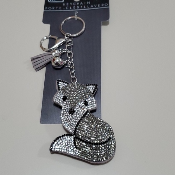 None Accessories - Silver Grey Sparkly Fox Keychain